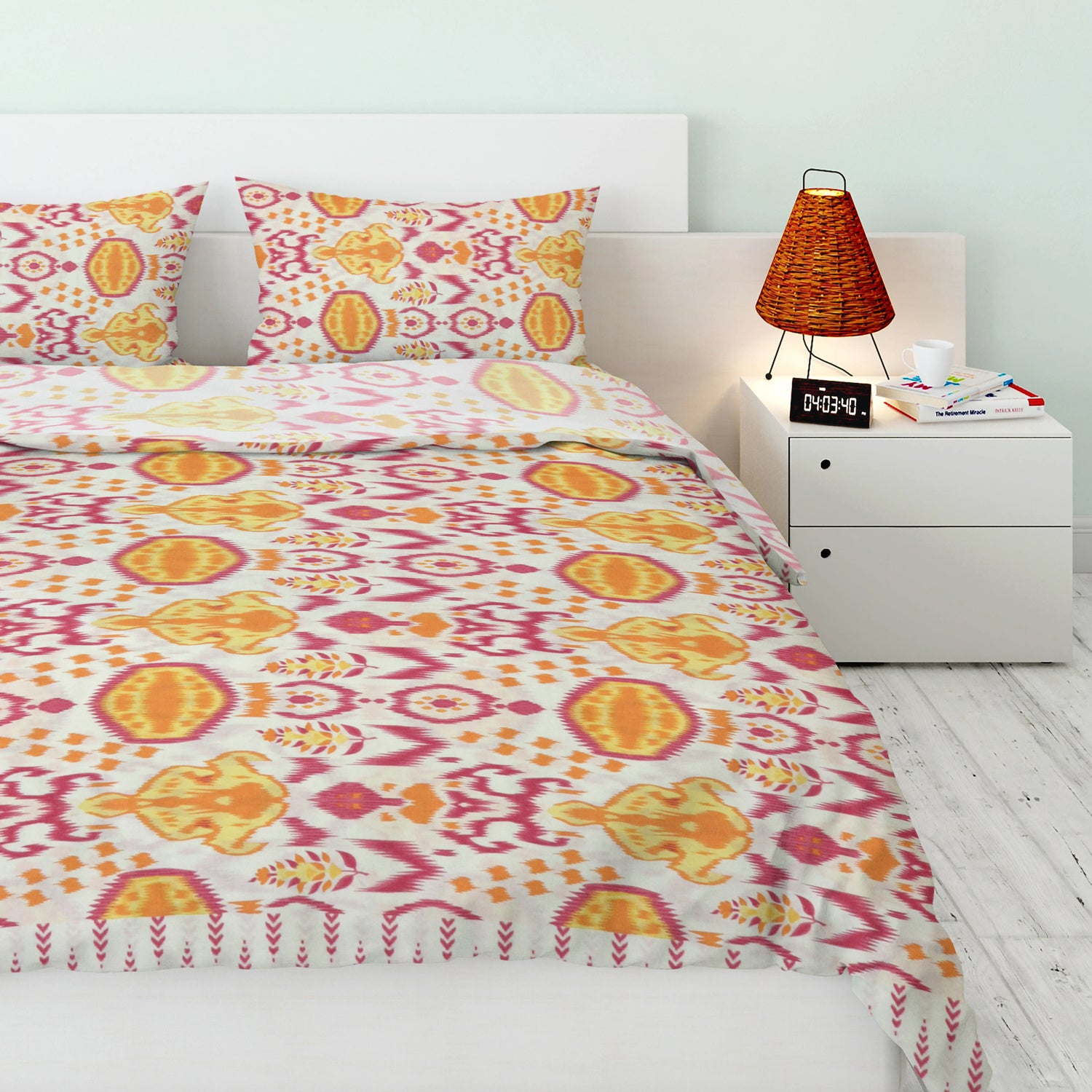 KYOMI Pink Ikkat Printed Bed Sheet