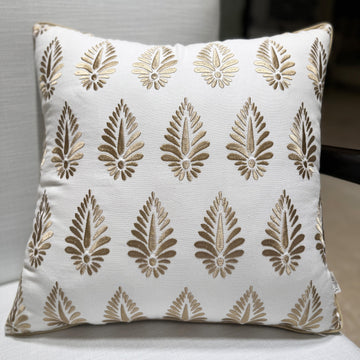 KYOMI OFF WHITE Petal Cotton Handcrafted Embroidered Cushion Cover